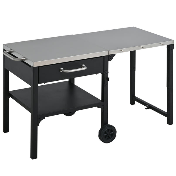 English Elm Outdoor Bbq Prep Cart Rolling Stainless Steel Grill Station with Foldable Work Surface Black N719P407403B