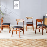 English Elm 4 The Stylish and Durable Solid Wood Dining Chair, Small Curved Back, Pu Cushion, and Beautiful Shape Match Perfectly With Any Room and Everyday Use