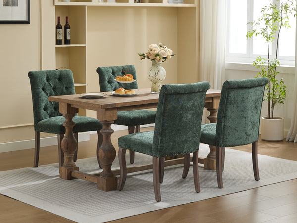 English Elm Upholstered Chenille Tufted Dining Chairs Set of 2 with Curved Wood Legs Club Style Olive Green W1143P457782