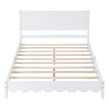 English Elm Full Size Wood Platform Bed Frame, Retro Style Bed With Rectangular Headboard,No Need Box Spring,White