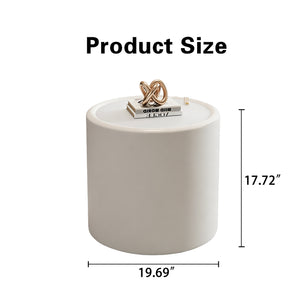 English Elm Black Round Pu Leather Coffee Table with Tempered Glass Top and Hidden Storage Cream White W3081P442390