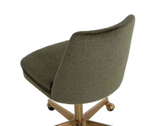 Sunpan Berget Office Chair - Glamorous Bergen Olive Fabric With Matte Gold Base For Modern Workspaces Green Fabric 112047
