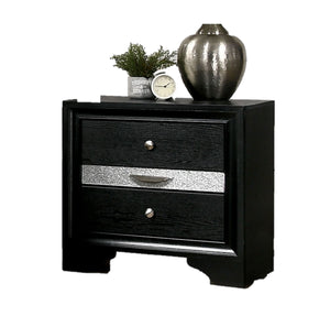 English Elm Contemporary Nightstand with Silver Accents, Solid Wood Veneer, English Dovetail Drawer, Sleek Shine Black 30 L x 20 W x 30 H B2741P375932