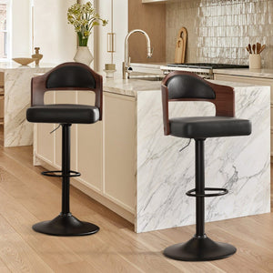 English Elm Swivel Bar Stools Set Of 2 - Adjustable Height, Comfortable Pu Leather & Bentwood Design For Dining T3950P394218-GIGA