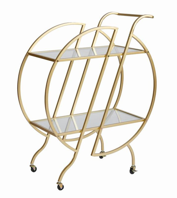 English Elm Gold Rolling Bar Cart with Mirrored Glass Shelves and Lockable Wheels for Glam Spaces W3123P480999