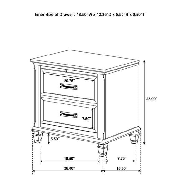 English Elm MDF Two-Drawer Nightstand with Pull-Out Tray, Cord Access, Distressed Antique White & Carved Legs B016P255544