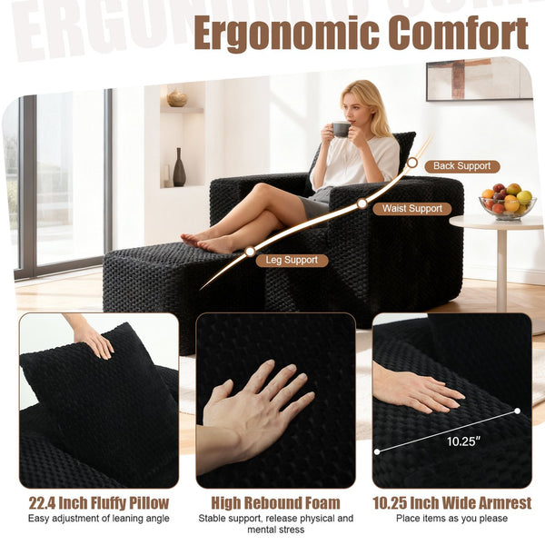 English Elm Boneless Corduroy Lounge Chair with Ottoman High Back Accent Pillow No Assembly Black W5385P433290