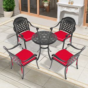 English Elm 5-Piece Cast Aluminum Patio Furniture Set With Black Frame & Vibrant Red Cushions For Outdoor Comfort W1710S00417