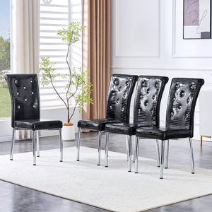 English Elm Set of 4 Glam Faux Leather Dining Chairs with Crystal Buckle and Gold Tone Legs Black W3226P311057