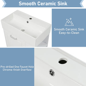 English Elm Christopher Knight Home® - 21.8" Wall-Mounted Bathroom Vanity with Ceramic Sink, Soft-Close Drawer, Adjustable Shelves & Tissue Holder White N759P292550K