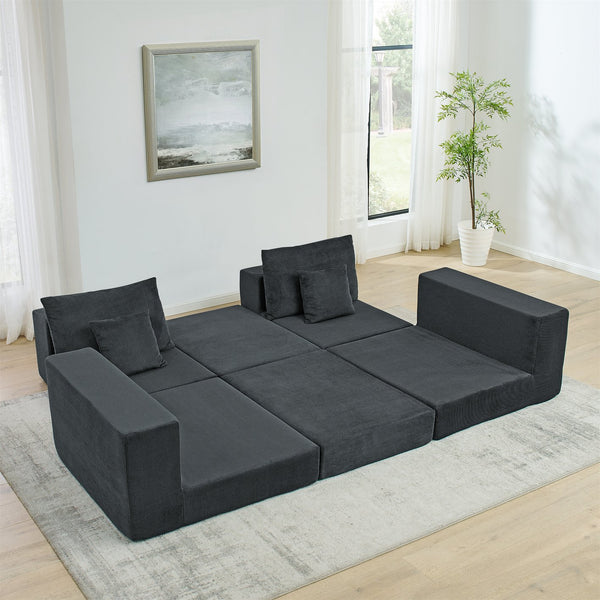 English Elm Modular Cloud Sectional Sofa with Corduroy Upholstery, Deep-Seat Sleeper Loveseat, Removable Ottoman, No-Assembly Comfort and Customizable Configuration Grey W1117P357546