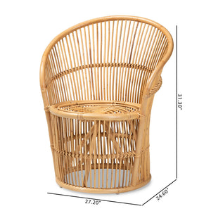 English Elm Modern Bohemian Rattan Accent Chair with Leaf Backrest and Black Metal Legs B2750P470058