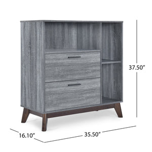 English Elm Christopher Knight Home® - CABINET mid-century modern faux wood storage console with splayed legs, drawers & cubby shelves Grey 67351.00SONGRY