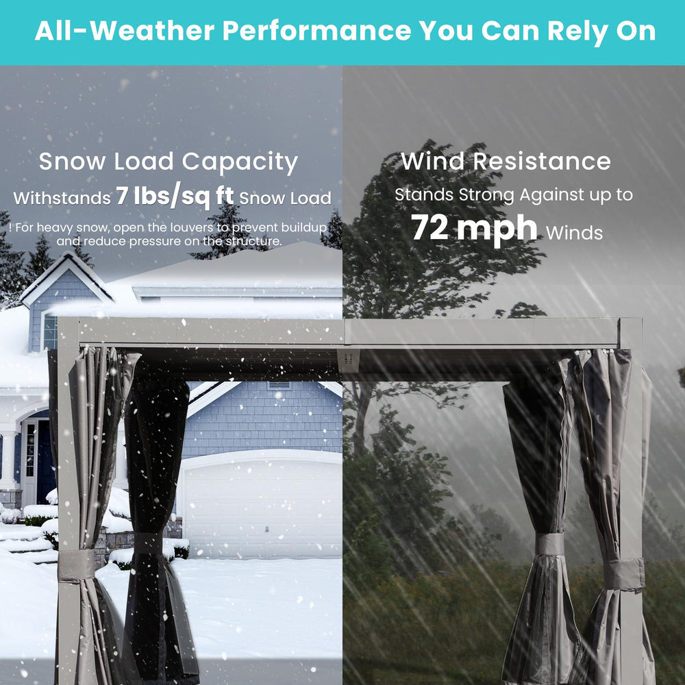 English Elm 10x10 Dual Adjustable Louver Pergola Gray — Aluminum 0–90° Roof, Integrated Gutter, Patio Shade Comfort W1859S00128