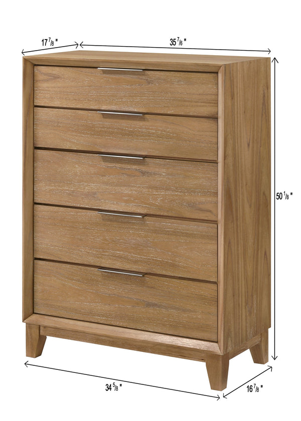 English Elm 1pc Modern 4-Drawer Tall Storage Chest in Mist Finish — Sleek Bedroom Organizer with Spacious Drawers Natural Wood 20.1 L x 38 W x 49.6 H B2741P404876