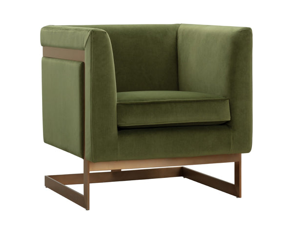 Sunpan YVETTE Armchair - Luxurious Meg Olive Velvet with Antique Brass Frame - Modern Elegance & Comfort 110383