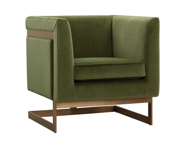 Sunpan Yvette Armchair - Exquisite Antique Brass Frame with Luxurious Velvet Upholstery for Modern Spaces Gold / Meg Olive