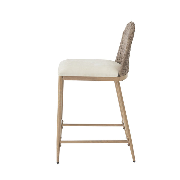 English Elm 25" Farmhouse Counter Stools Set of 2 Woven Rattan Back Iron Frame Kitchen Island N762P329154D
