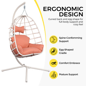 English Elm Egg Hanging Chair with Stand Pe Rattan Swing Seat Washable Cushion Patio Bedroom T5880P497430