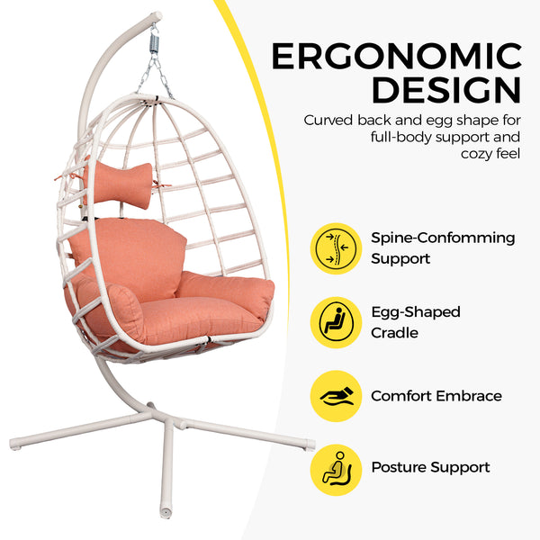 English Elm Egg Hanging Chair with Stand Pe Rattan Swing Seat Washable Cushion Patio Bedroom T5880P497430