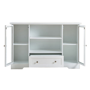 English Elm Sideboard 51" Farmhouse Buffet Cabinet with Glass Doors, Adjustable Shelves, Anti-Tip Storage White Oak W3417P321845