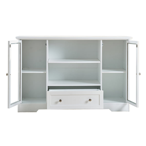 English Elm Sideboard 51" Farmhouse Buffet Cabinet with Glass Doors, Adjustable Shelves, Anti-Tip Storage White Oak W3417P321845