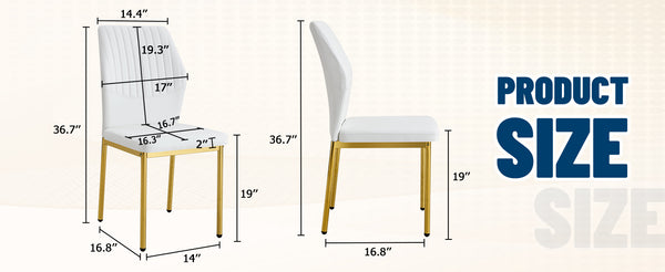 English Elm Luxury Dining Chair Set Of 6 - White Pu Upholstered Chairs With Gold Metal Legs For Elegant Spaces W1151P282699