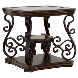 English Elm Bianca Merlot 2-Shelf Glass Top End Table with Cherry Veneer, Sturdy Metal Legs & Elegant Storage B062P328631