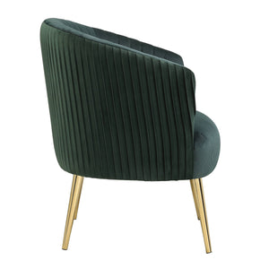 English Elm Green Velvet Tufted Back Barrel Chair with Gold Metal Base, Plush Vertical Channel Upholstery, Luxe Comfort B062P186526