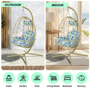 English Elm Hanging Egg Swing Chair Pe Wicker with Stand Washable Cushion Patio Bedroom T5880P497575