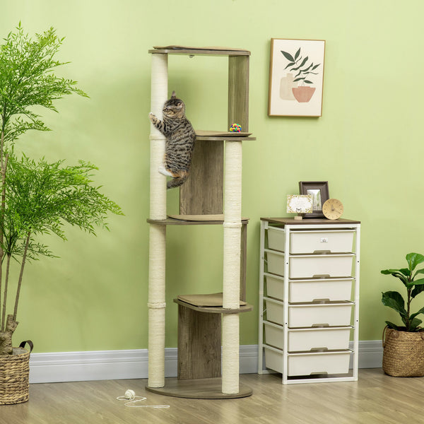 English Elm Pawhut Tall Corner Cat Tower Multilevel Sisal Climbing Tree for Small Kittens W2225P229138