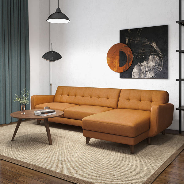 English Elm Ashcroft Furniture - Allison Right-Facing Tan Leather Sectional Sofa - Mid-Century Modern Comfort For Stylish Living Rooms B183S00120