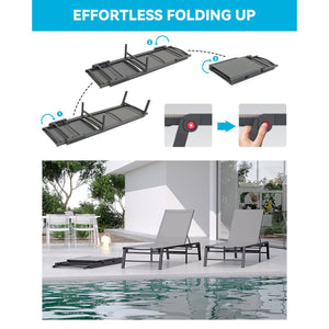 English Elm Assemble-free Outdoor Aluminum Chaise Loungers Stackable Textilene Poolside Set of 2 Gray W5756P485212