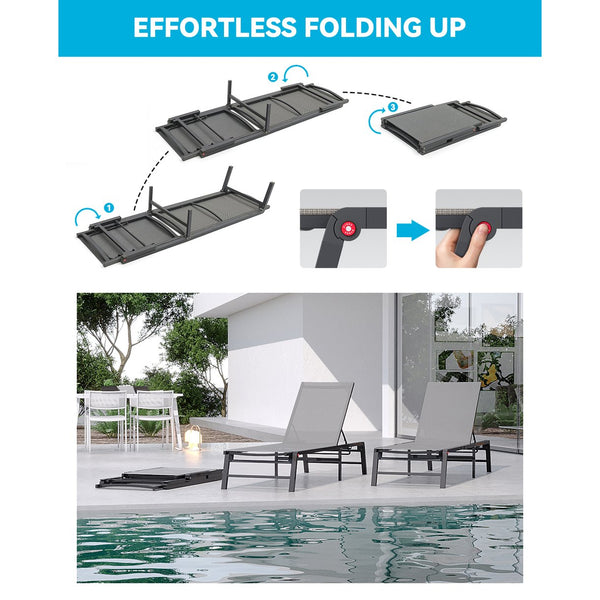 English Elm Assemble-free Outdoor Aluminum Chaise Loungers Stackable Textilene Poolside Set of 2 Gray W5756P485212
