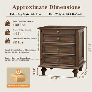 English Elm Farmhouse Nightstand Pine Wood Four Drawer Storage with Pull Out Tray Gourd Legs Walnut Brown W1716P399633