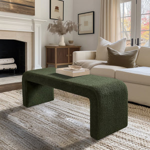 JLA Home INK+IVY - Boucle Modern Waterfall Bench with Textured Bouclé Upholstery, Rounded Corners, Fully Assembled Comfort Green II105-0596