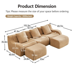 English Elm U-Shaped Plush Teddy Fabric Sofa With Curved Armrests, No Assembly, Anti-Slip Design For Cozy Living W714S01433-GIGA