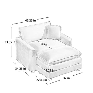 English Elm Comfortable Single Chair With Footstool And Pillow - Luxurious Green Corduroy For Living Spaces W714S00702