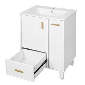 English Elm Christopher Knight Home® - 24" Bathroom Vanity with Ceramic Sink, Solid Wood Frame, Soft-Close Drawers & Ample Storage Appeal White N759P269734K