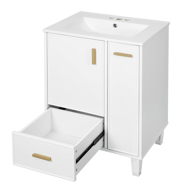 English Elm Christopher Knight Home® - 24" Bathroom Vanity with Ceramic Sink, Solid Wood Frame, Soft-Close Drawers & Ample Storage Appeal White N759P269734K
