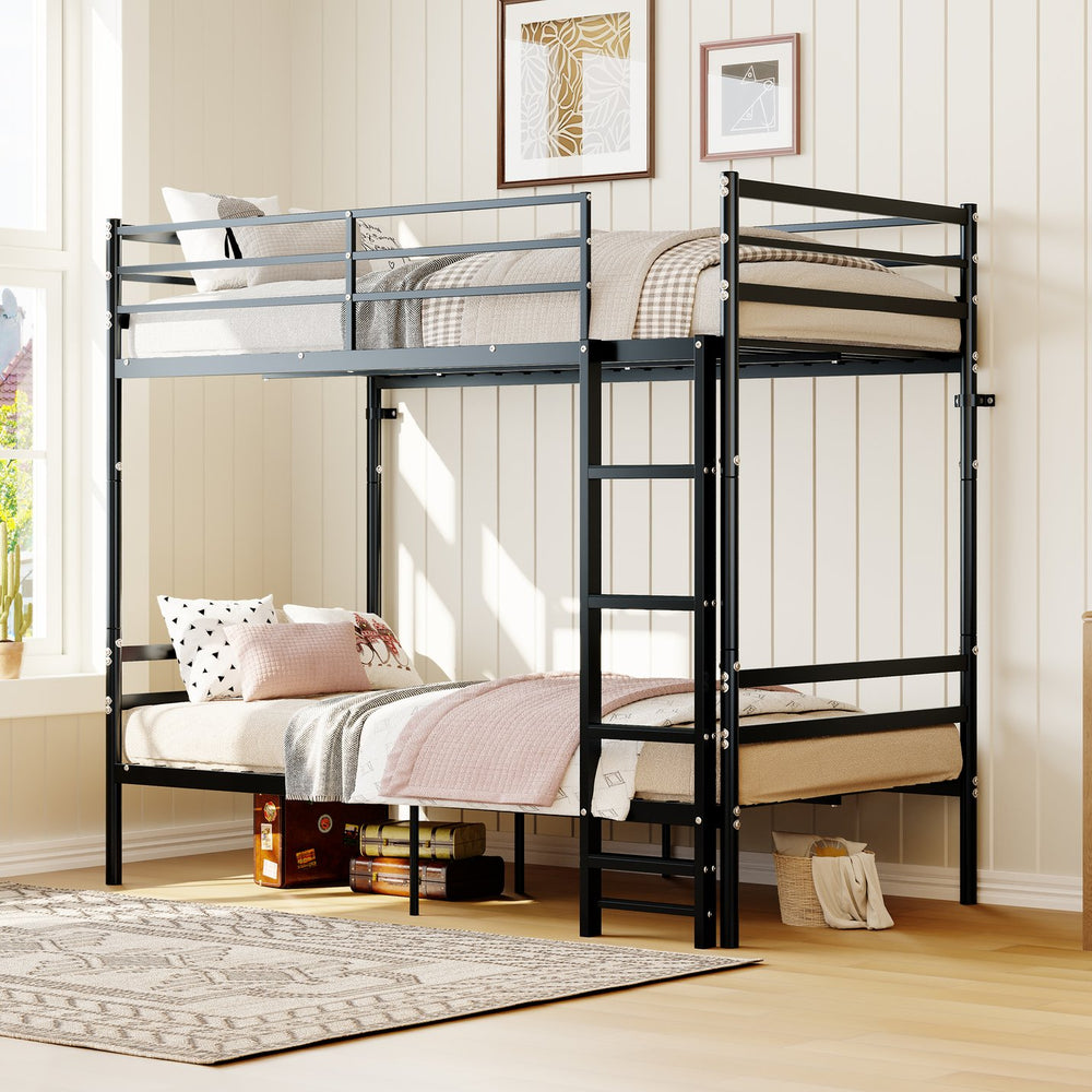 English Elm Bunk Beds Twin Over Solid Iron Frame with Guardrail and Ladder Matte Black W3752P464161