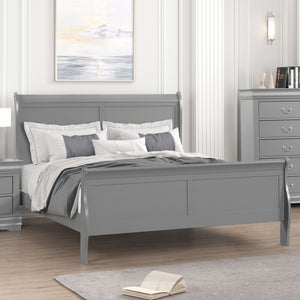 English Elm Gray Sleigh Bed Queen Size Wooden Frame with Elegant Louis Philippe Design for Classic Bedrooms Gray,Grey 27 L x 63 W x 6 H B2741S00582
