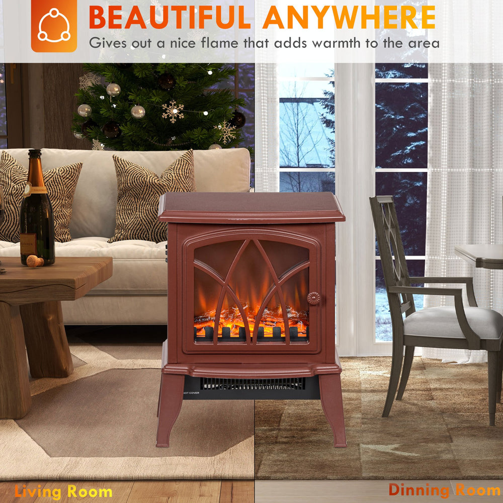 English Elm Homcom Electric Fireplace Stove - 18" Portable Heater With Realistic Flames, Safety Features & Style W2225P249838