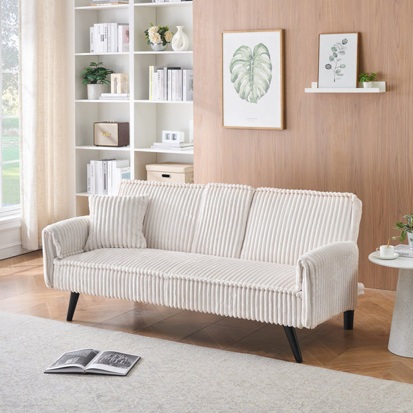 English Elm Minimalist Corduroy Sofa with Adjustable 3-Angle Recline, Dual Cup Holders, Solid Wood Frame White W1658P251978