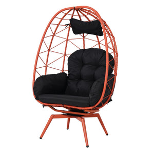 English Elm Oversized Swivel Wicker Egg Chair with Plush Cushions for Patio or Indoor Lounge T5880P501014
