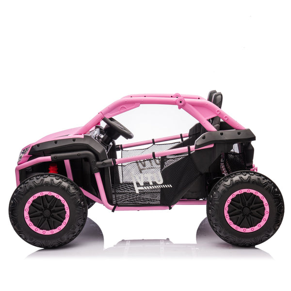 English Elm 24v Two Seater Kids Utv with Parental Remote Dual Motors Four Wheel Suspension Led Pink W1578P198434