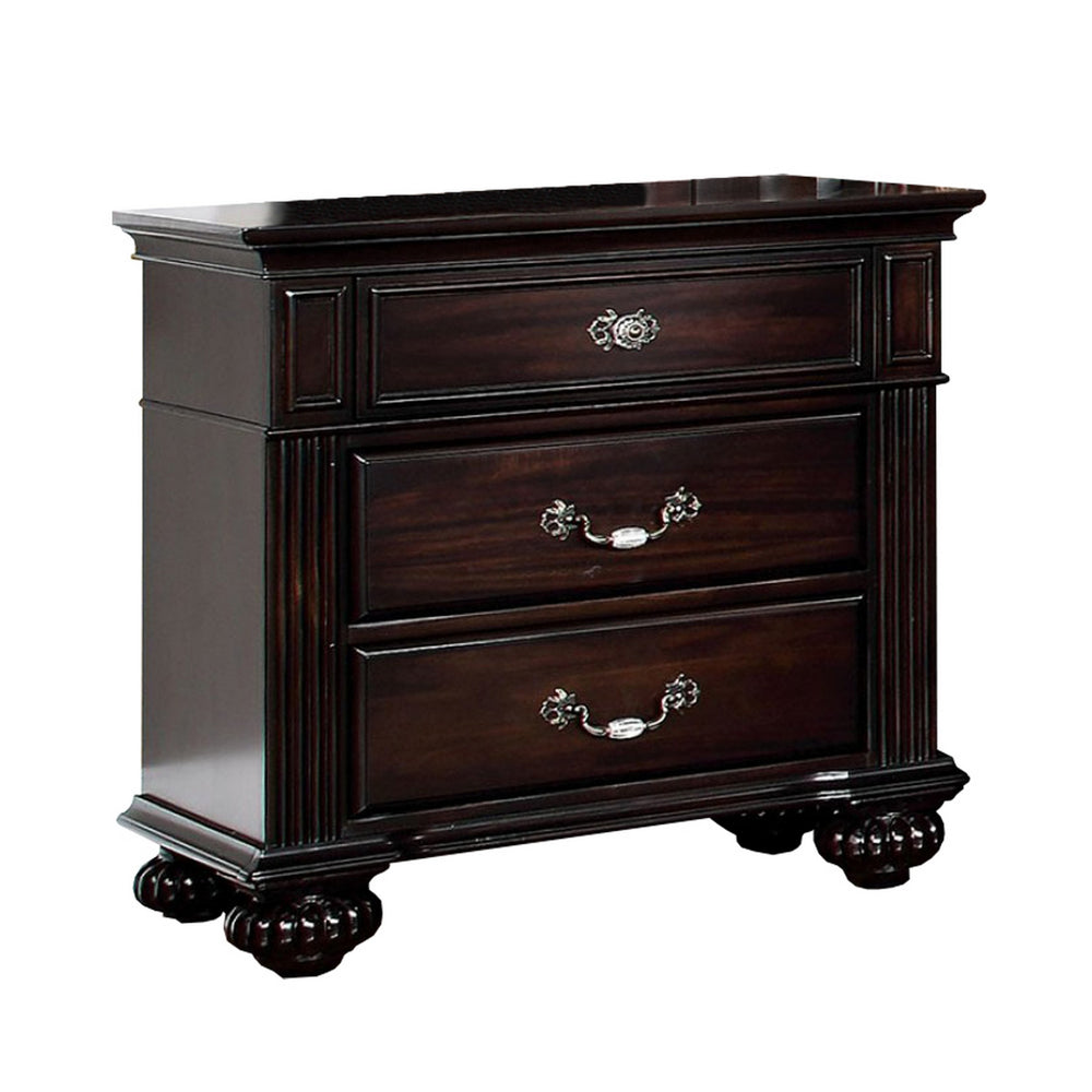 English Elm Syracuse Dark Walnut Nightstand with Antique Brass Hardware for Classic Bedrooms B056P417102