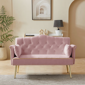 English Elm PINK Velvet 2-Seater Sofa with Gold Metal Legs, Plush Foam Seating, Solid Wood Frame, Elegant Design W588P165686