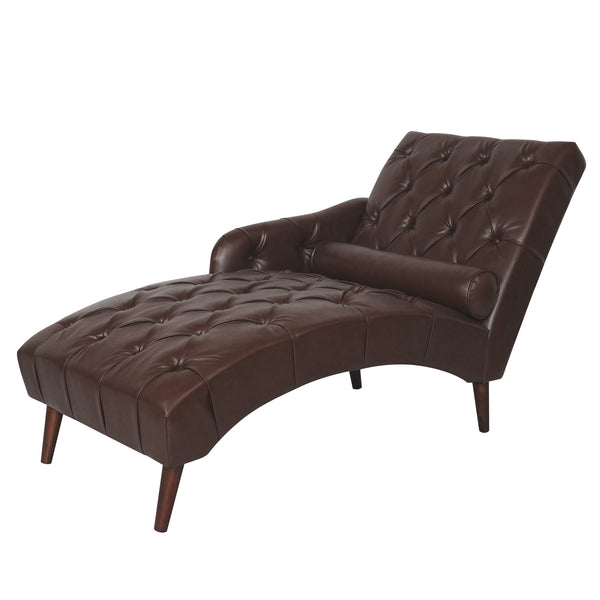 English Elm Chaise Lounge Chair Tufted Pu Leather Upholstered Accent Seat for Bedroom Living Room Dark Brown W680P415487