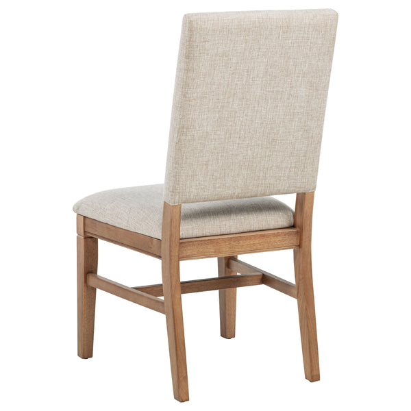 English Elm Carlos Pine Trestle Dining Set Seats Six with Nailhead Upholstered Chairs Natural Finish B062S01802
